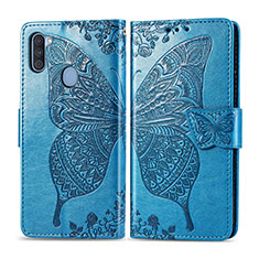 Leather Case Stands Butterfly Flip Cover Holder for Samsung Galaxy M11 Blue