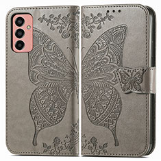 Leather Case Stands Butterfly Flip Cover Holder for Samsung Galaxy M13 4G Gray