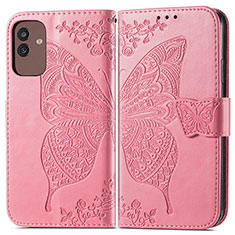 Leather Case Stands Butterfly Flip Cover Holder for Samsung Galaxy M13 5G Hot Pink