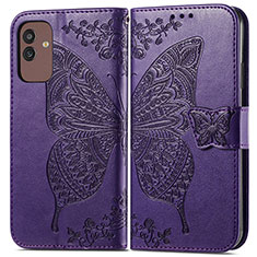 Leather Case Stands Butterfly Flip Cover Holder for Samsung Galaxy M13 5G Purple