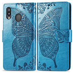 Leather Case Stands Butterfly Flip Cover Holder for Samsung Galaxy M20 Blue