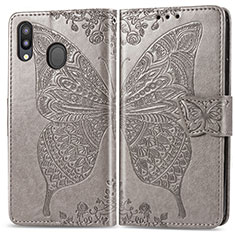 Leather Case Stands Butterfly Flip Cover Holder for Samsung Galaxy M20 Gray