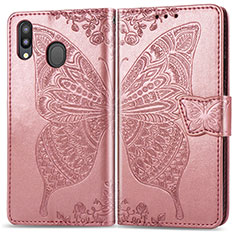 Leather Case Stands Butterfly Flip Cover Holder for Samsung Galaxy M20 Pink
