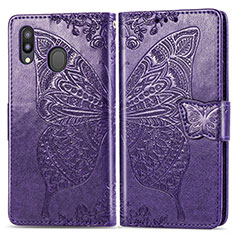 Leather Case Stands Butterfly Flip Cover Holder for Samsung Galaxy M20 Purple