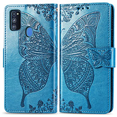 Leather Case Stands Butterfly Flip Cover Holder for Samsung Galaxy M21 Blue