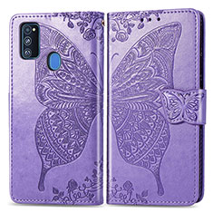 Leather Case Stands Butterfly Flip Cover Holder for Samsung Galaxy M21 Clove Purple