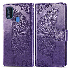 Leather Case Stands Butterfly Flip Cover Holder for Samsung Galaxy M21 Purple