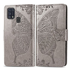 Leather Case Stands Butterfly Flip Cover Holder for Samsung Galaxy M21s Gray
