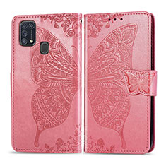 Leather Case Stands Butterfly Flip Cover Holder for Samsung Galaxy M21s Hot Pink