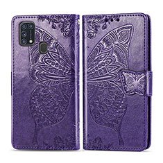 Leather Case Stands Butterfly Flip Cover Holder for Samsung Galaxy M21s Purple