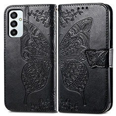 Leather Case Stands Butterfly Flip Cover Holder for Samsung Galaxy M23 5G Black