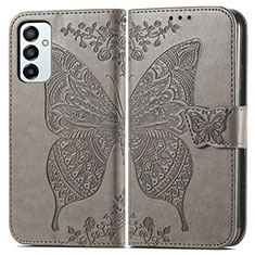 Leather Case Stands Butterfly Flip Cover Holder for Samsung Galaxy M23 5G Gray