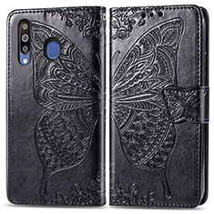 Leather Case Stands Butterfly Flip Cover Holder for Samsung Galaxy M30 Black