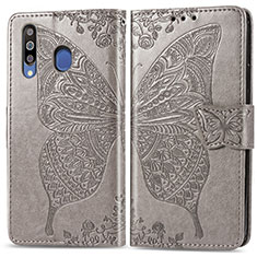 Leather Case Stands Butterfly Flip Cover Holder for Samsung Galaxy M30 Gray