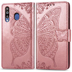 Leather Case Stands Butterfly Flip Cover Holder for Samsung Galaxy M30 Pink