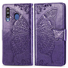 Leather Case Stands Butterfly Flip Cover Holder for Samsung Galaxy M30 Purple
