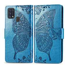 Leather Case Stands Butterfly Flip Cover Holder for Samsung Galaxy M31 Blue
