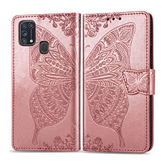 Leather Case Stands Butterfly Flip Cover Holder for Samsung Galaxy M31 Pink