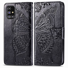 Leather Case Stands Butterfly Flip Cover Holder for Samsung Galaxy M31s Black