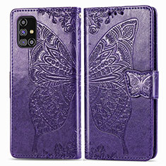 Leather Case Stands Butterfly Flip Cover Holder for Samsung Galaxy M31s Purple