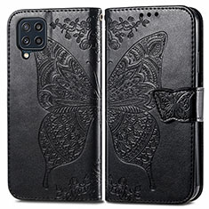 Leather Case Stands Butterfly Flip Cover Holder for Samsung Galaxy M32 4G Black