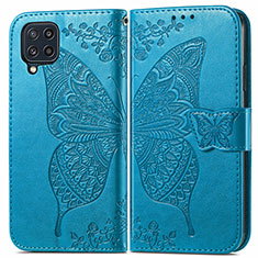 Leather Case Stands Butterfly Flip Cover Holder for Samsung Galaxy M32 4G Blue