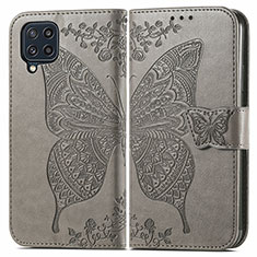 Leather Case Stands Butterfly Flip Cover Holder for Samsung Galaxy M32 4G Gray