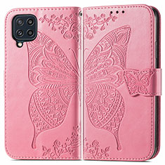 Leather Case Stands Butterfly Flip Cover Holder for Samsung Galaxy M32 4G Hot Pink