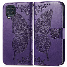 Leather Case Stands Butterfly Flip Cover Holder for Samsung Galaxy M32 4G Purple