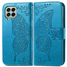 Leather Case Stands Butterfly Flip Cover Holder for Samsung Galaxy M33 5G Blue
