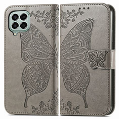 Leather Case Stands Butterfly Flip Cover Holder for Samsung Galaxy M33 5G Gray