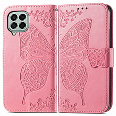 Leather Case Stands Butterfly Flip Cover Holder for Samsung Galaxy M33 5G Hot Pink