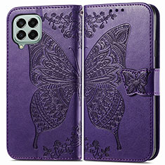 Leather Case Stands Butterfly Flip Cover Holder for Samsung Galaxy M33 5G Purple
