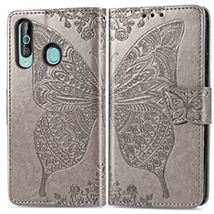Leather Case Stands Butterfly Flip Cover Holder for Samsung Galaxy M40 Gray