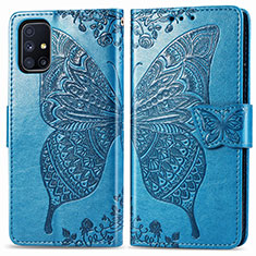 Leather Case Stands Butterfly Flip Cover Holder for Samsung Galaxy M51 Blue