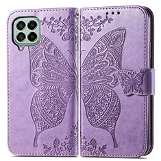 Leather Case Stands Butterfly Flip Cover Holder for Samsung Galaxy M53 5G Clove Purple