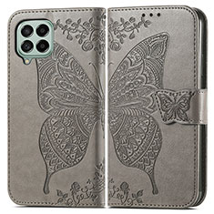 Leather Case Stands Butterfly Flip Cover Holder for Samsung Galaxy M53 5G Gray