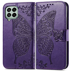 Leather Case Stands Butterfly Flip Cover Holder for Samsung Galaxy M53 5G Purple