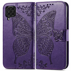 Leather Case Stands Butterfly Flip Cover Holder for Samsung Galaxy M62 4G Purple