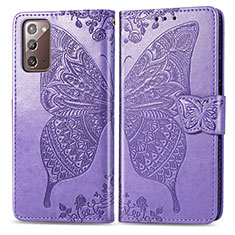 Leather Case Stands Butterfly Flip Cover Holder for Samsung Galaxy Note 20 5G Clove Purple