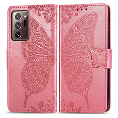 Leather Case Stands Butterfly Flip Cover Holder for Samsung Galaxy Note 20 Ultra 5G Hot Pink