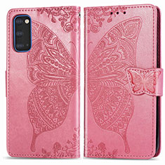Leather Case Stands Butterfly Flip Cover Holder for Samsung Galaxy S20 5G Hot Pink