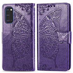 Leather Case Stands Butterfly Flip Cover Holder for Samsung Galaxy S20 5G Purple
