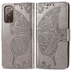 Leather Case Stands Butterfly Flip Cover Holder for Samsung Galaxy S20 FE (2022) 5G Gray