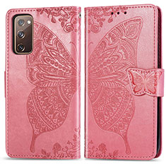 Leather Case Stands Butterfly Flip Cover Holder for Samsung Galaxy S20 FE (2022) 5G Hot Pink