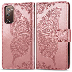 Leather Case Stands Butterfly Flip Cover Holder for Samsung Galaxy S20 FE (2022) 5G Pink