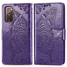 Leather Case Stands Butterfly Flip Cover Holder for Samsung Galaxy S20 FE (2022) 5G Purple