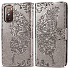 Leather Case Stands Butterfly Flip Cover Holder for Samsung Galaxy S20 FE 5G Gray