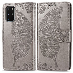 Leather Case Stands Butterfly Flip Cover Holder for Samsung Galaxy S20 Plus Gray