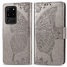 Leather Case Stands Butterfly Flip Cover Holder for Samsung Galaxy S20 Ultra 5G Gray